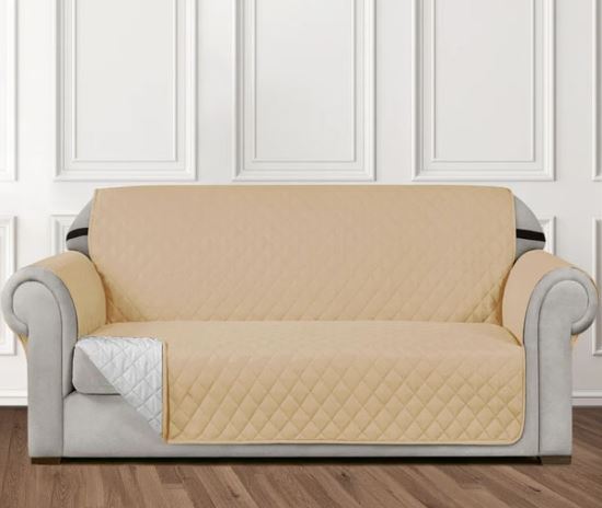 Beige Non-Slip Box Sofa Quilted Cover
